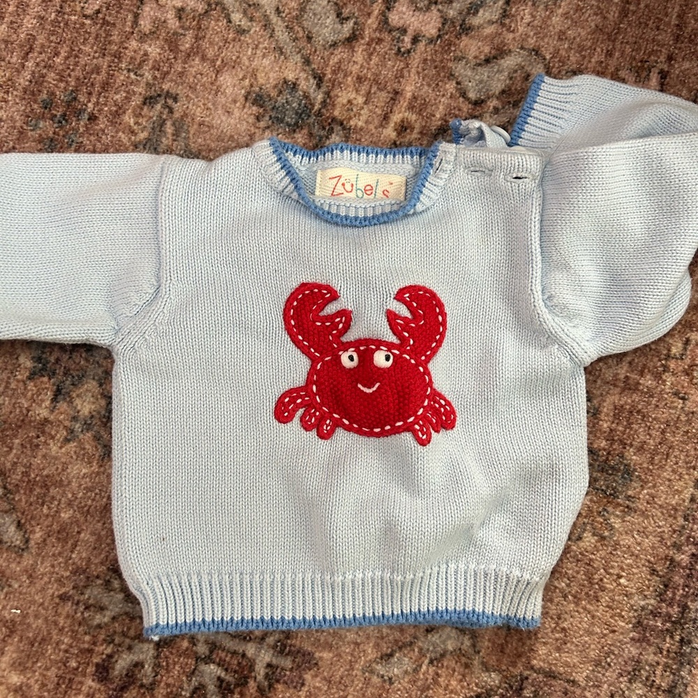 Zubel Kids Blue Sweater with Red Crab Design